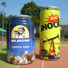 Inflatable cans Shock and Mr. Brown