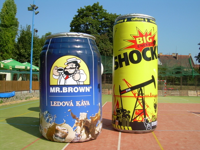 Inflatable cans Shock and Mr. Brown